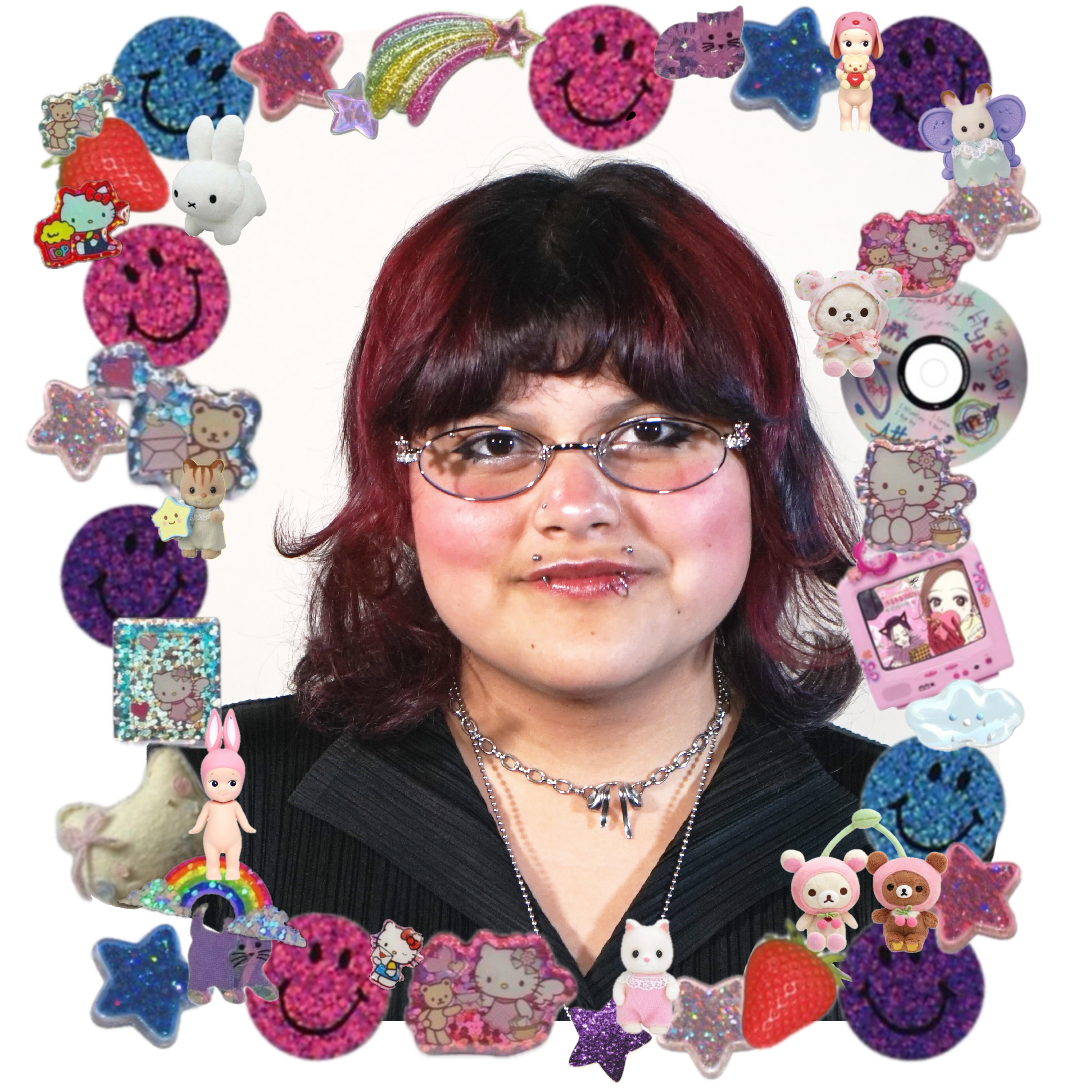 headshot of merlin with stickers surrounding the images